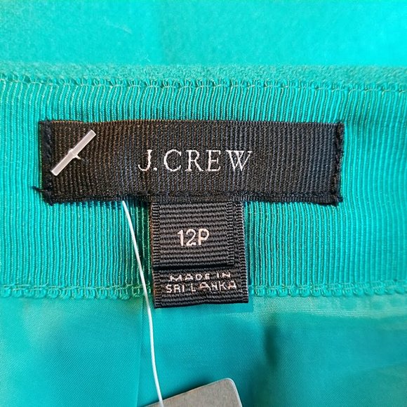 New J Crew Sterling Pencil Skirt 12P Womens Blue Green Double Serge Wool Pockets - Picture 2 of 10